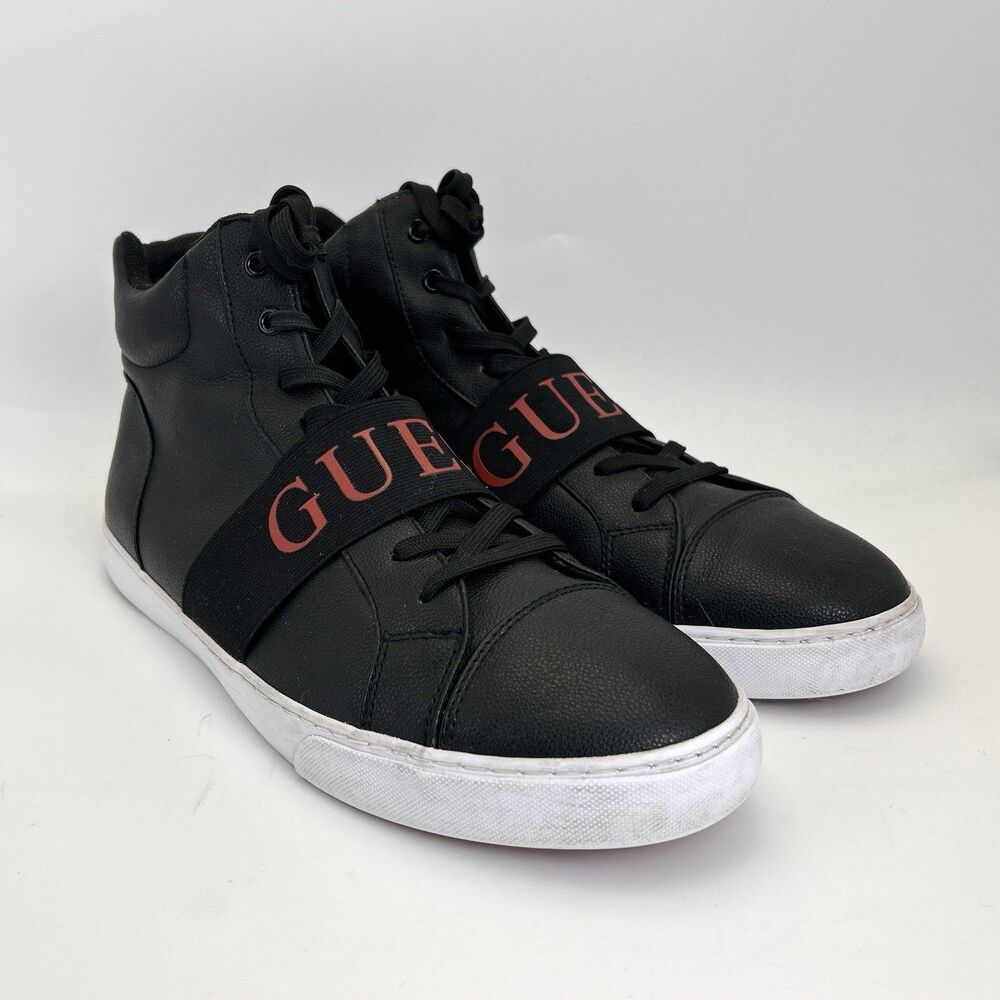 Guess Mueller High Top Sneakers Mens Sz 13  Black Faux Leather Lace Up Casual